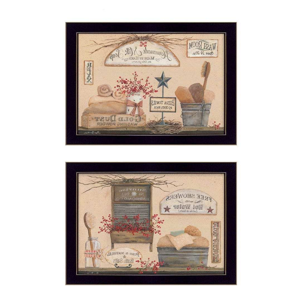 Set Of Two Wash Room Black Framed Print Bathroom Wall Art - Homeroots - Flyclothing LLC