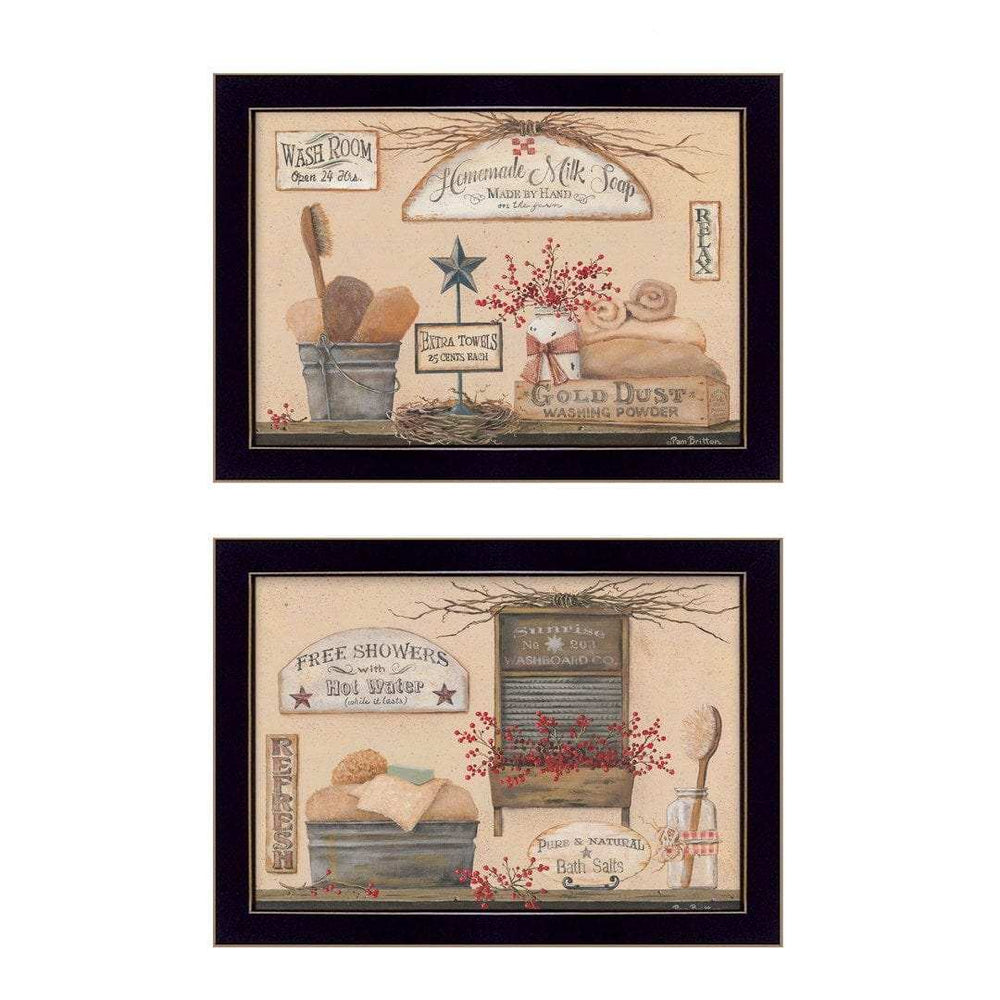 Set Of Two Wash Room Black Framed Print Bathroom Wall Art - Homeroots - Flyclothing LLC