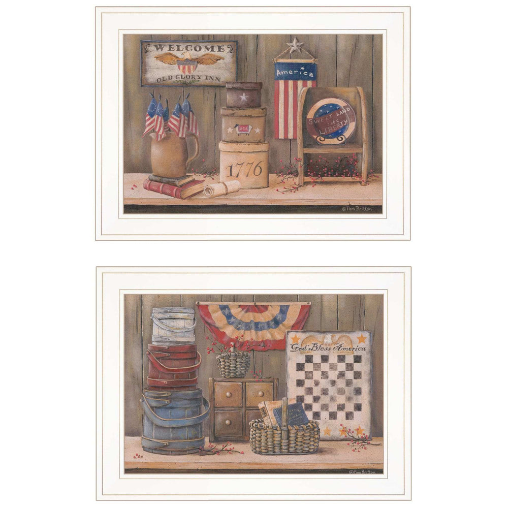 Set Of Two Sweet Land of Liberty 2 White Framed Print Wall Art - Homeroots - Flyclothing LLC
