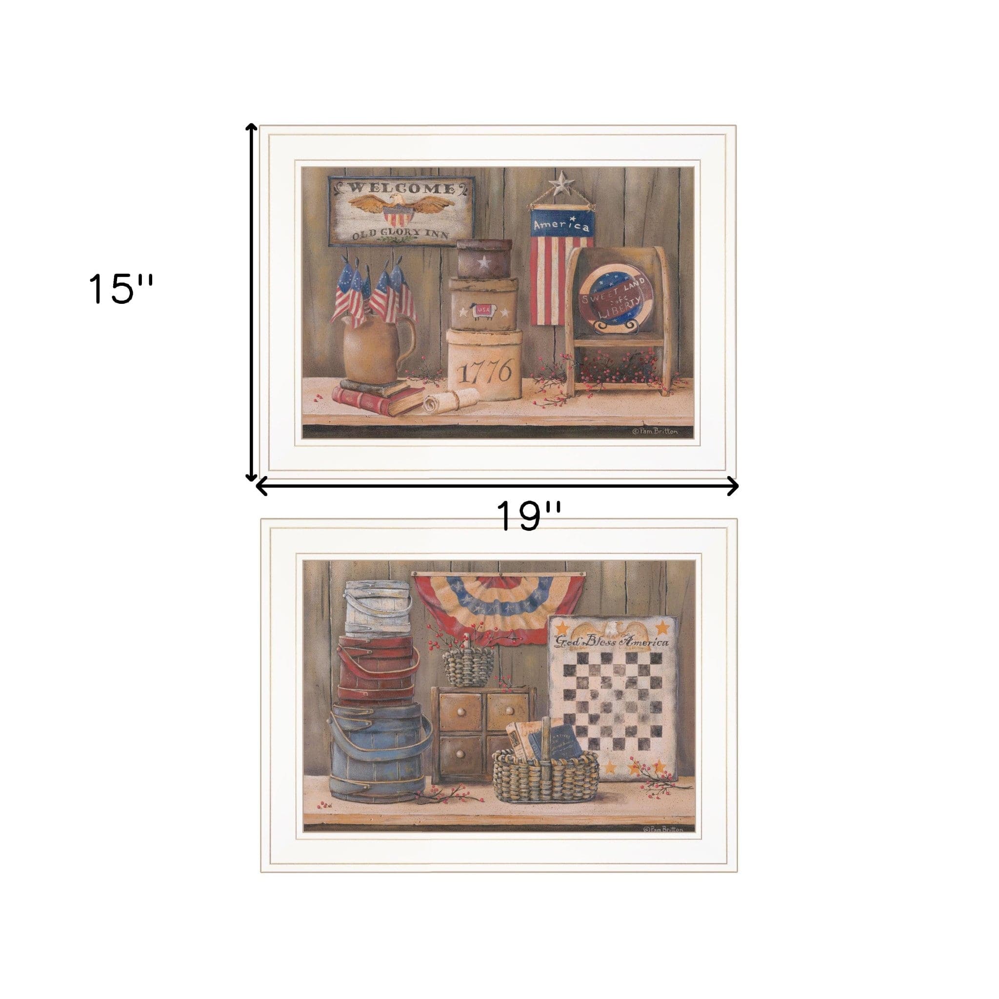 Set Of Two Sweet Land of Liberty 2 White Framed Print Wall Art