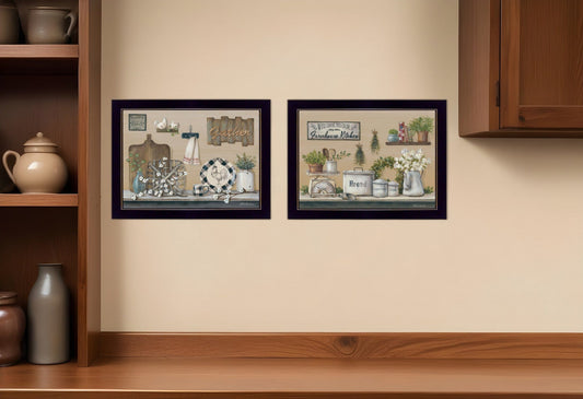 Set Of Two Farmhouse Kitchen 3 Black Framed Print Kitchen Wall Art - Homeroots