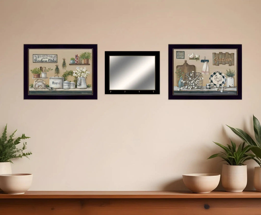 Set Of Three Farmhouse Kitchen 6 Black Framed Print Kitchen Wall Art - Homeroots