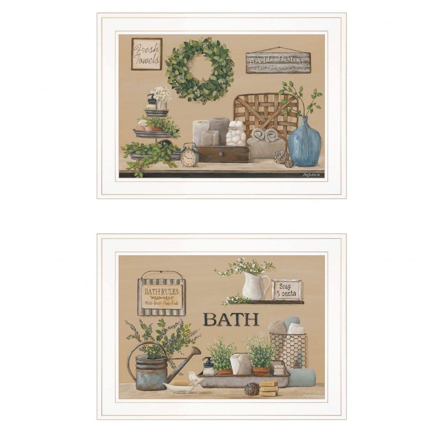 Set Of Two Bath Time 1 White Framed Print Bathroom Wall Art - Homeroots - Flyclothing LLC