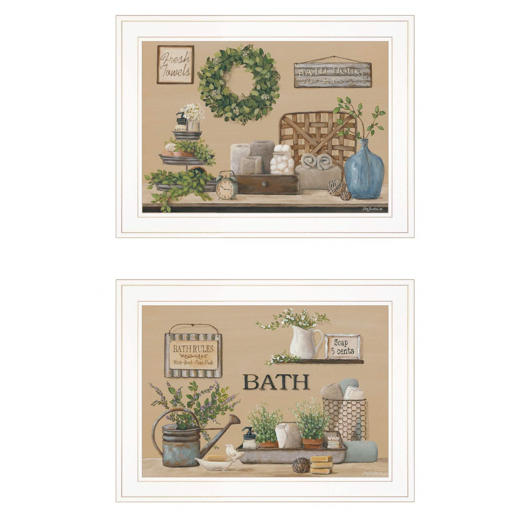 Set Of Two Bath Time 1 White Framed Print Bathroom Wall Art - Homeroots - Flyclothing LLC