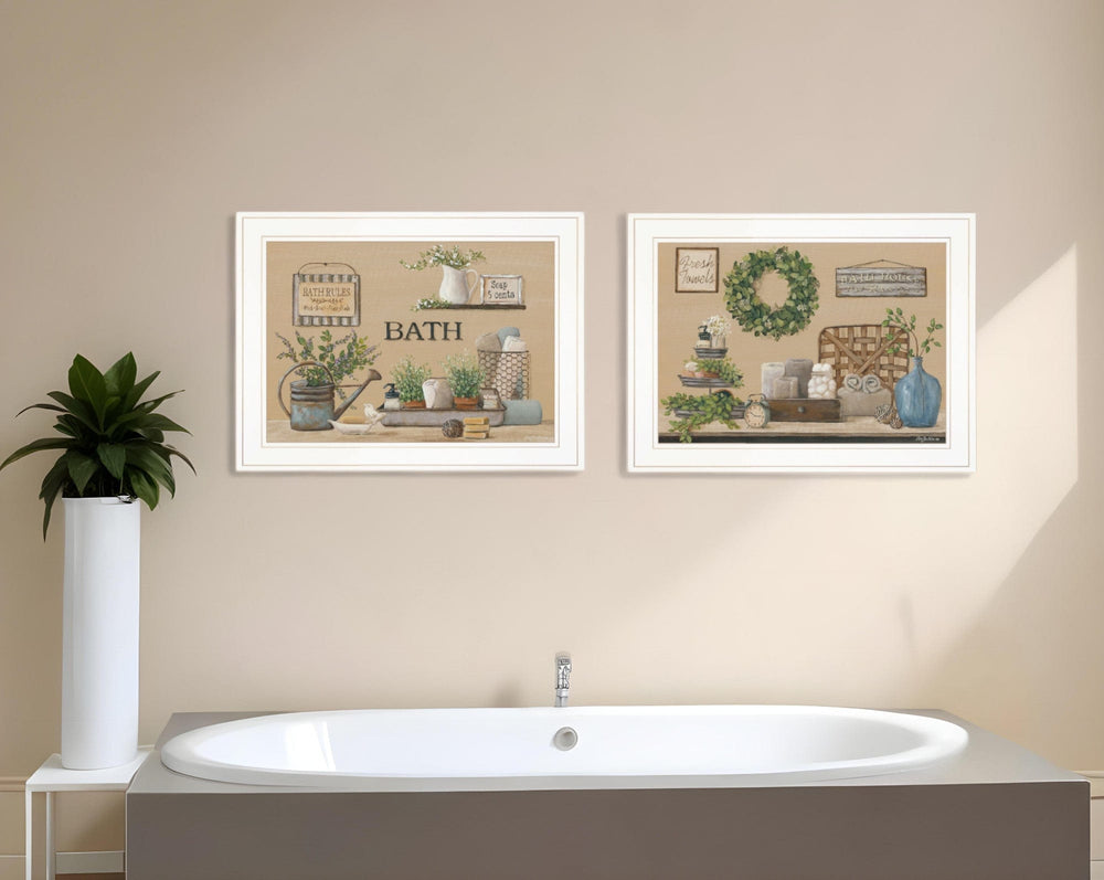 Set Of Two Bath Time 1 White Framed Print Bathroom Wall Art - Homeroots