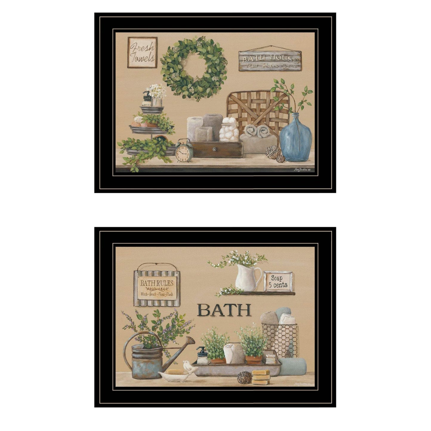 Set Of Two Bath Time 2 Black Framed Print Bathroom Wall Art - Homeroots - Flyclothing LLC