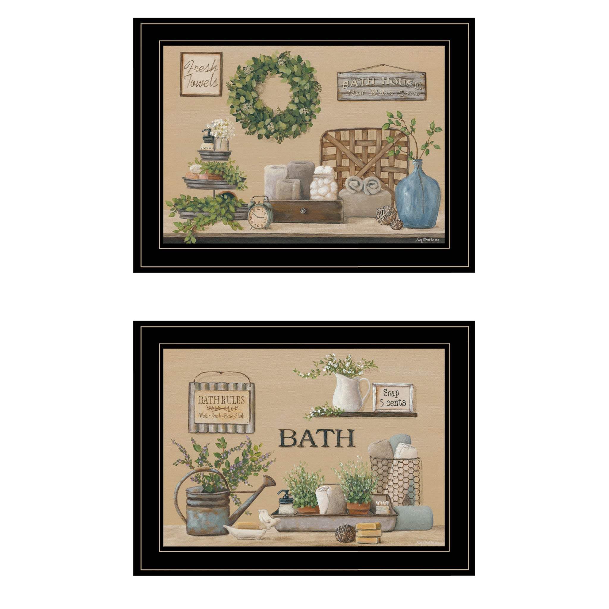 Set Of Two Bath Time 2 Black Framed Print Bathroom Wall Art - Homeroots - Flyclothing LLC