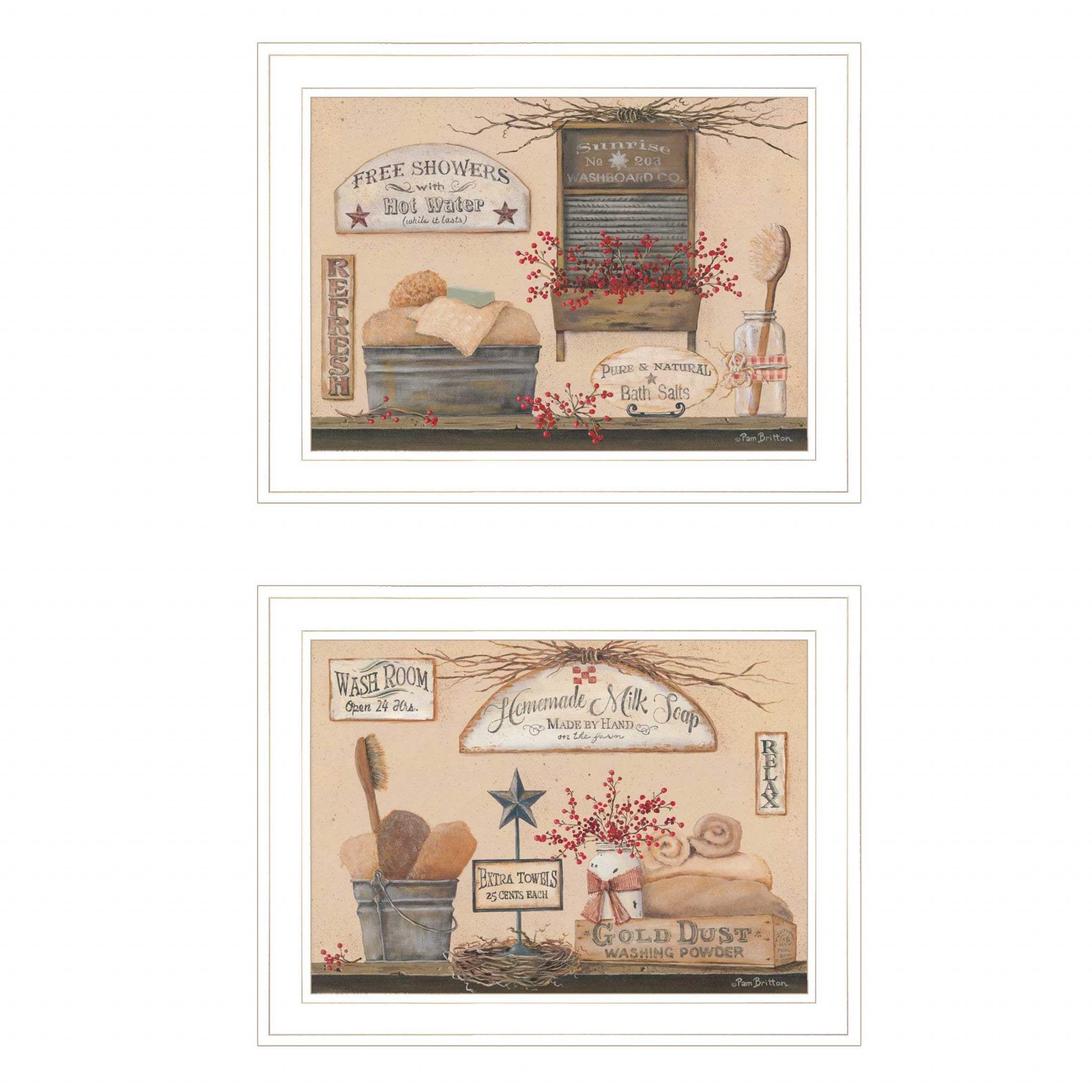Set Of Two Wash Room 4 White Framed Print Bathroom Wall Art - Homeroots - Flyclothing LLC
