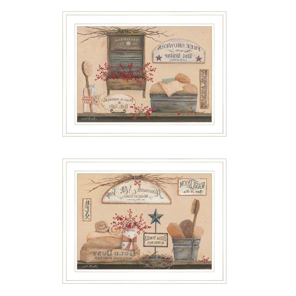 Set Of Two Wash Room 4 White Framed Print Bathroom Wall Art - Homeroots - Flyclothing LLC