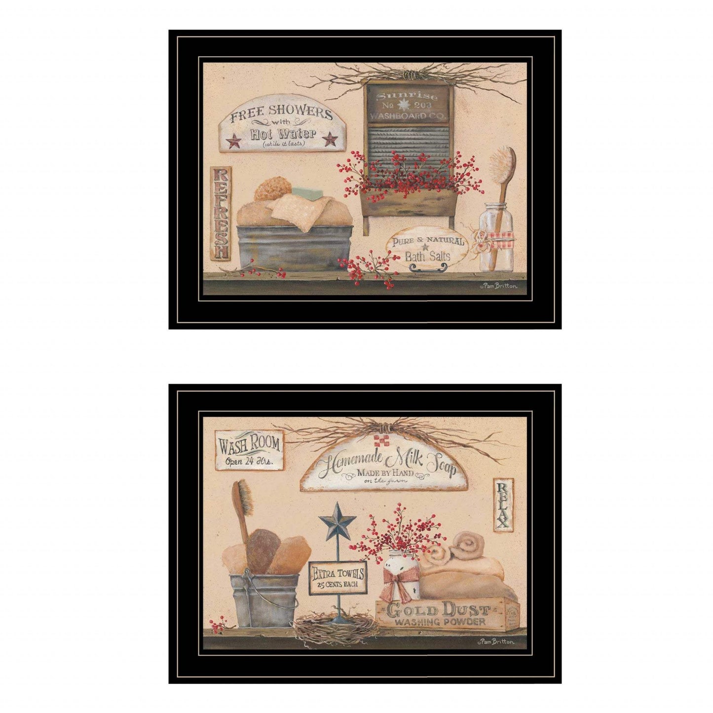 Set Of Two Wash Room 5 Black Framed Print Bathroom Wall Art - Homeroots - Flyclothing LLC