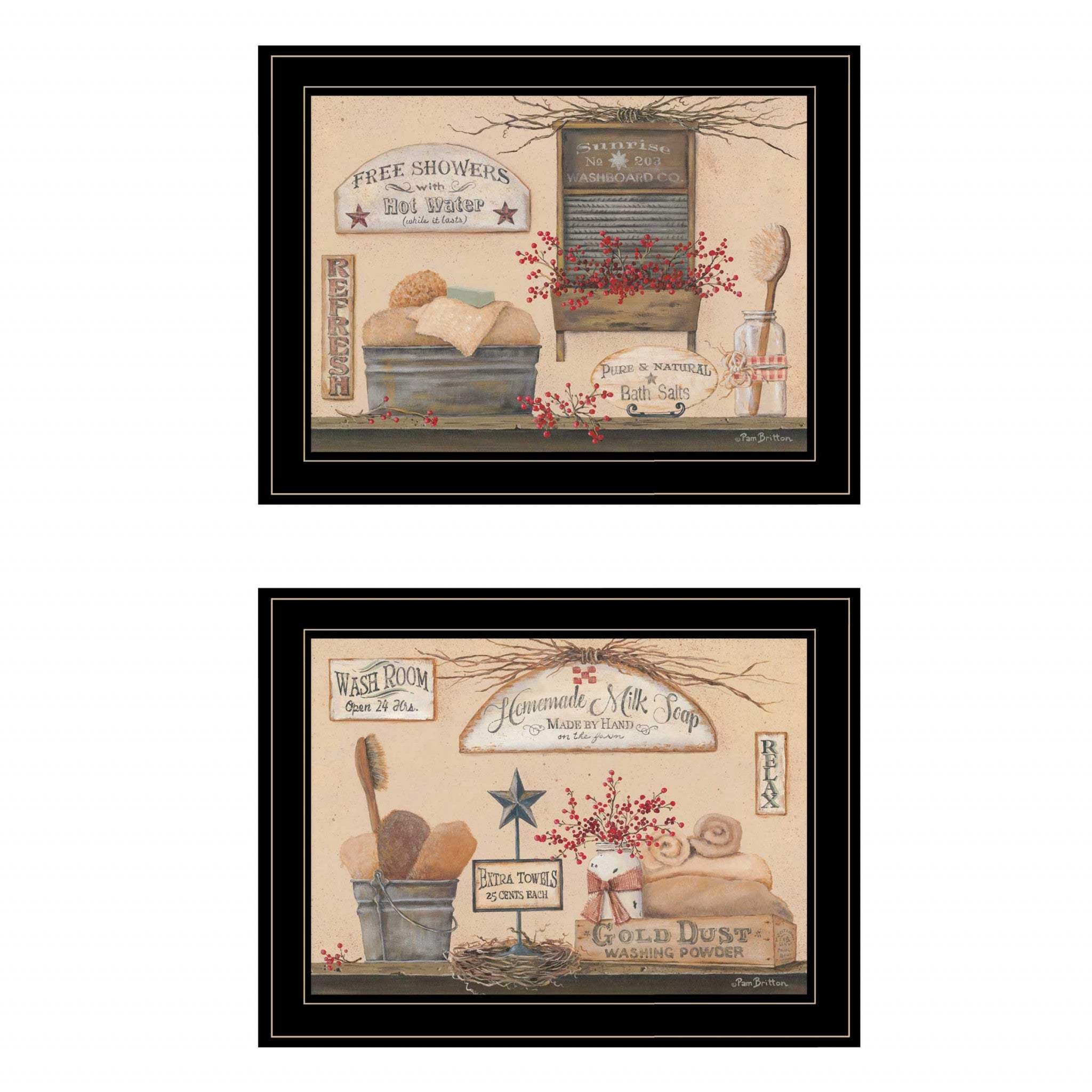 Set Of Two Wash Room 5 Black Framed Print Bathroom Wall Art - Homeroots - Flyclothing LLC