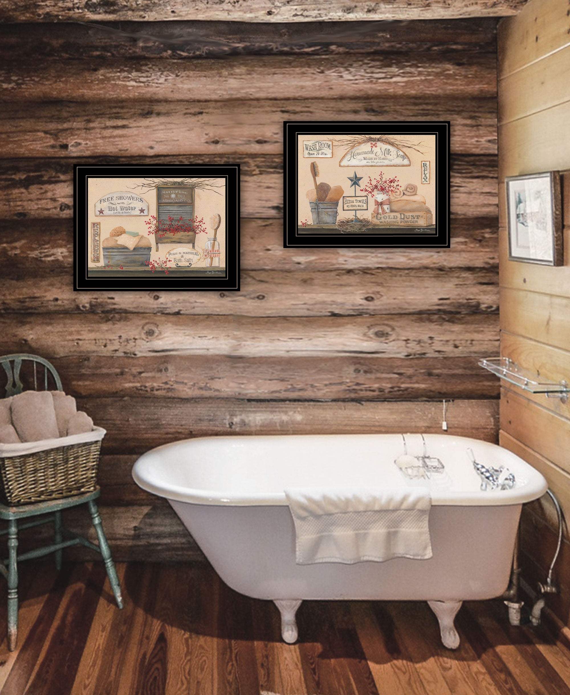 Set Of Two Wash Room 5 Black Framed Print Bathroom Wall Art - Homeroots - Flyclothing LLC