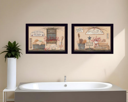 Set Of Two Wash Room Black Framed Print Bathroom Wall Art