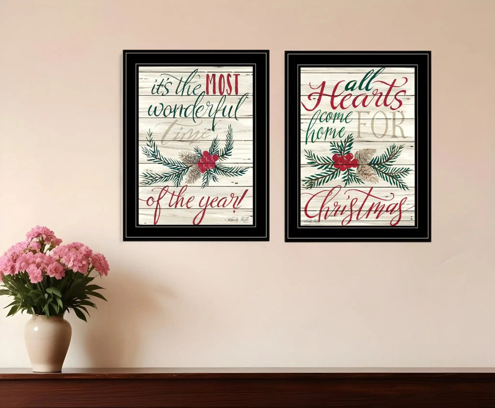 Set Of Two All Heart Come Home for Christmas 2 Black Framed Print Wall Art - Homeroots
