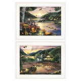 Set Of Two Lakefront Camping 1 White Framed Print Wall Art - Homeroots