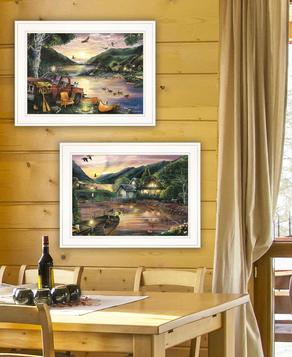 Set Of Two Lakefront Camping 1 White Framed Print Wall Art - Homeroots - Flyclothing LLC