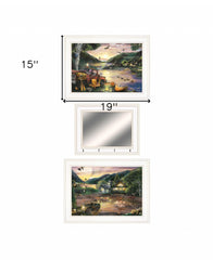 Set Of Three Lakefront Camping 1 White Framed Print Wall Art
