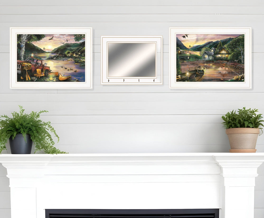 Set Of Three Lakefront Camping 1 White Framed Print Wall Art - Homeroots