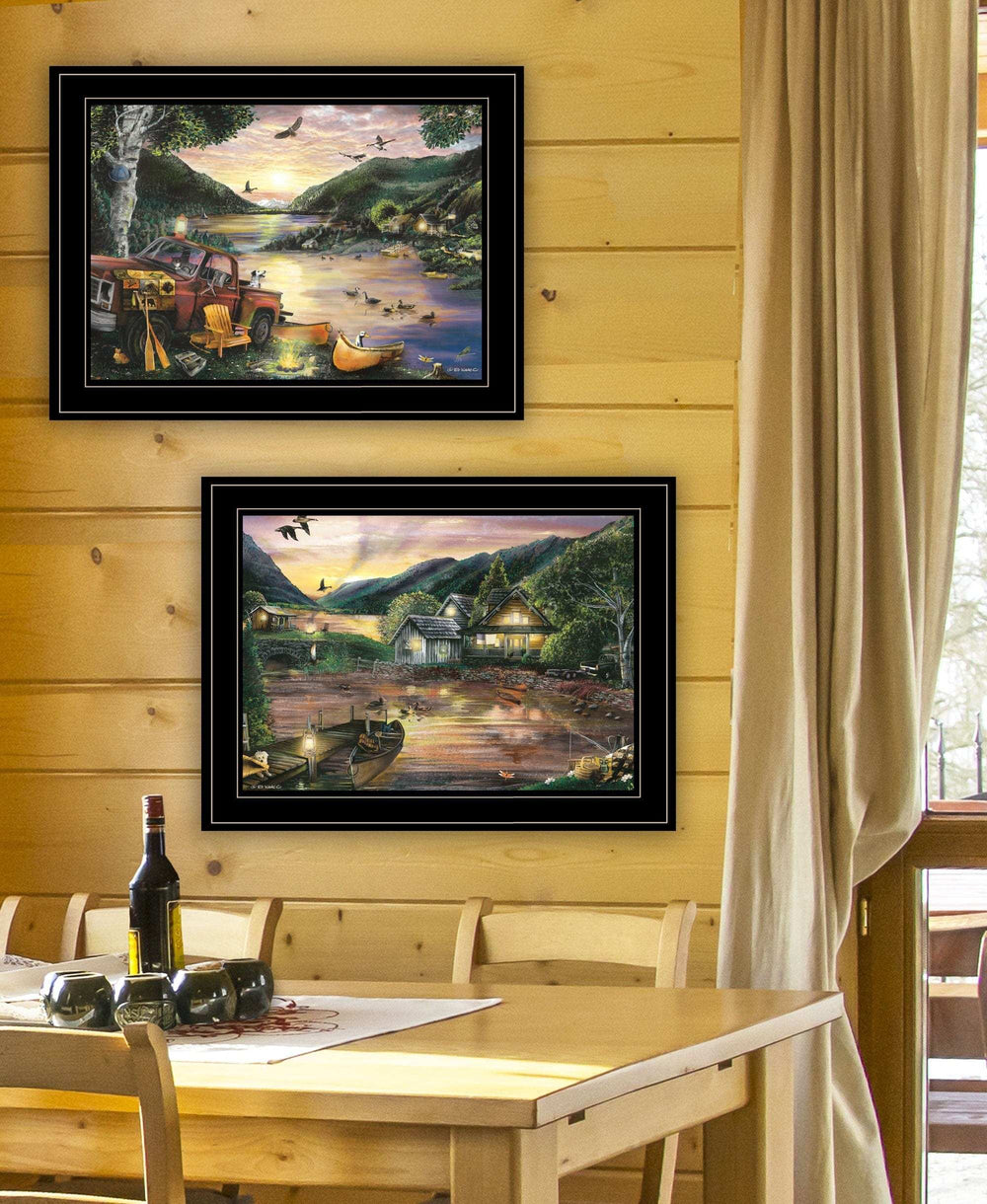 Set Of Two Lakefront Camping 2 Black Framed Print Wall Art - Homeroots - Flyclothing LLC
