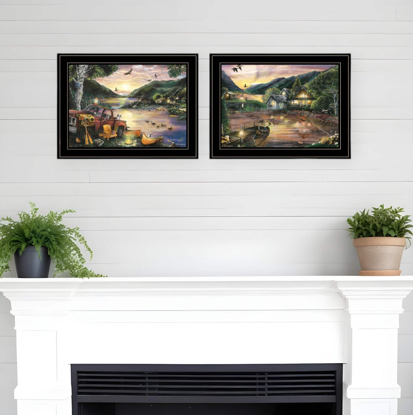 Set Of Two Lakefront Camping 2 Black Framed Print Wall Art - Homeroots - Flyclothing LLC