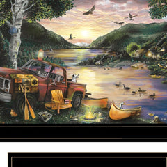 Set Of Three Lakefront Camping 2 Black Framed Print Wall Art
