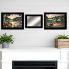 Set Of Three Lakefront Camping 2 Black Framed Print Wall Art