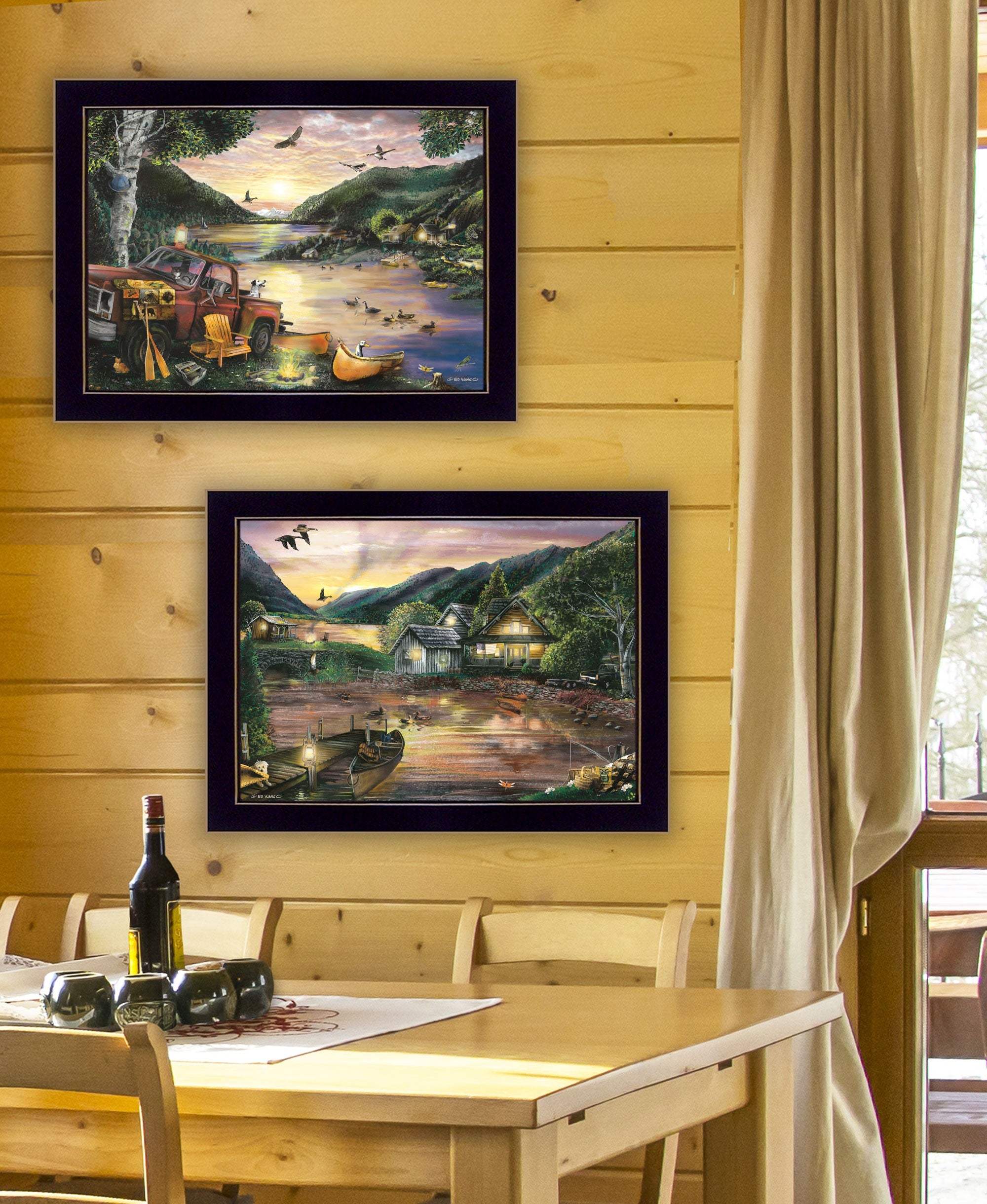 Set Of Two Lakefront Camping 3 Black Framed Print Wall Art - Homeroots - Flyclothing LLC