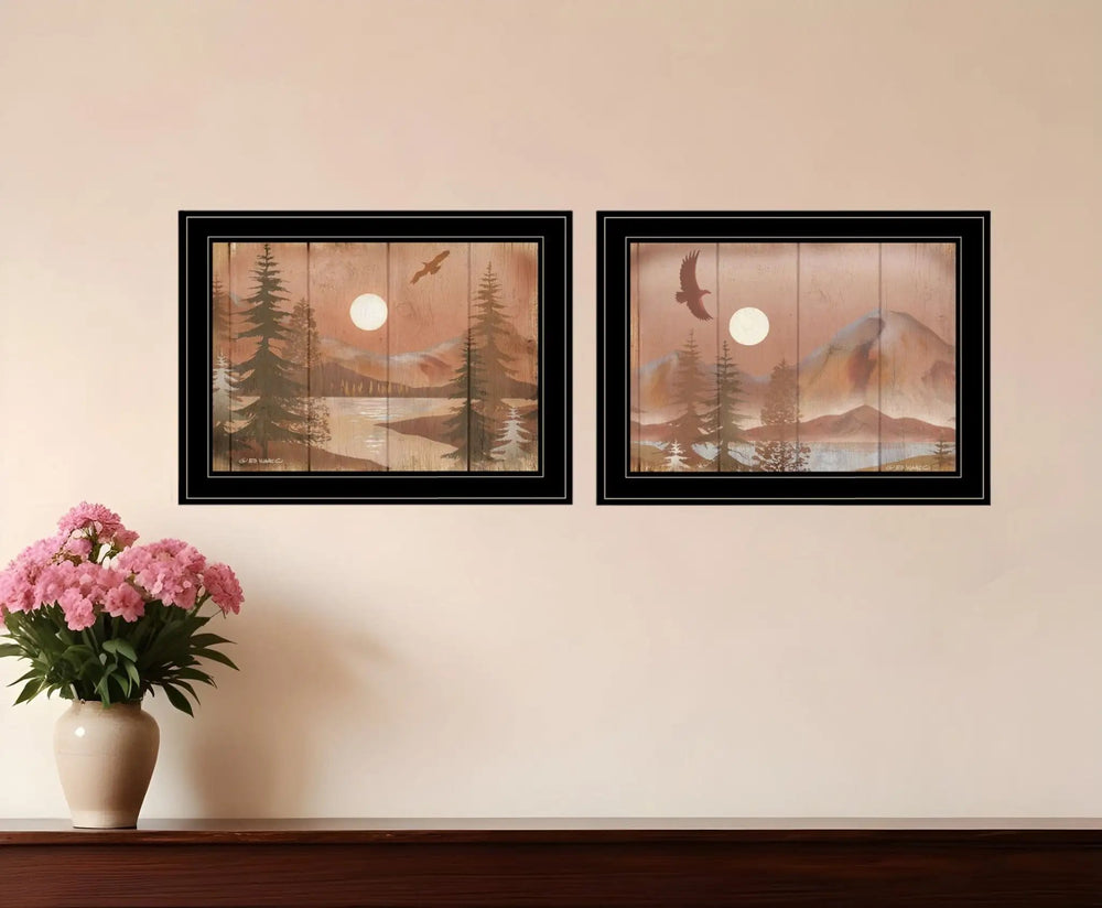 Set Of Two Full Moon I and II 2 Black Framed Print Wall Art - Homeroots