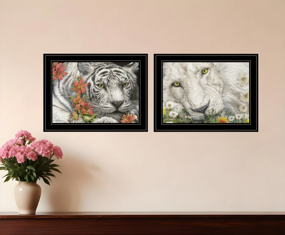 Set Of Two Tiger Lily Dandy Lion 2 Black Framed Print Wall Art - Homeroots