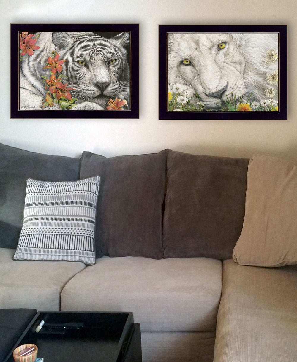 Set Of Two Tiger Lily Dandy Lion 3 Black Framed Print Wall Art - Homeroots - Flyclothing LLC