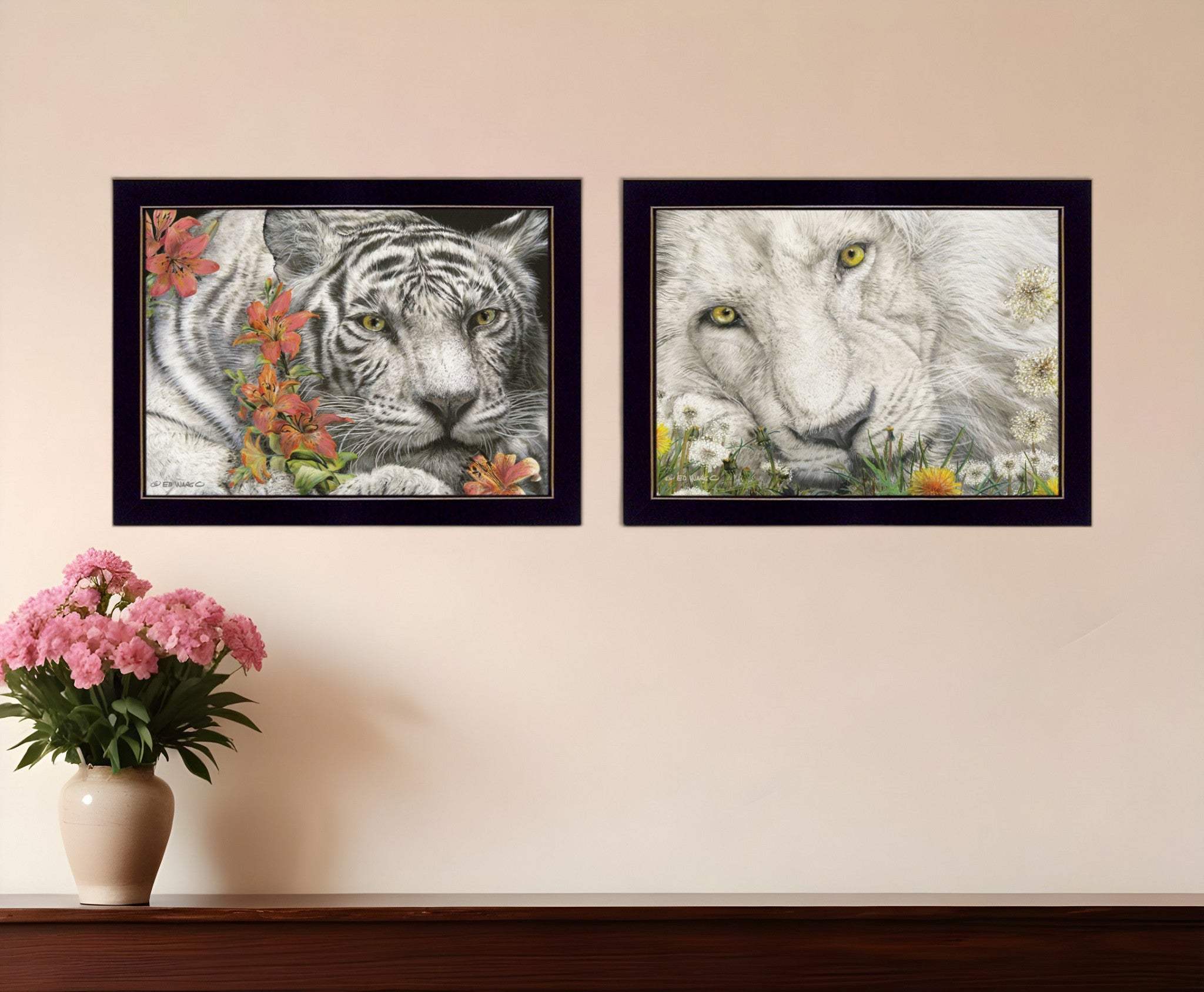 Set Of Two Tiger Lily Dandy Lion 3 Black Framed Print Wall Art - Homeroots - Flyclothing LLC