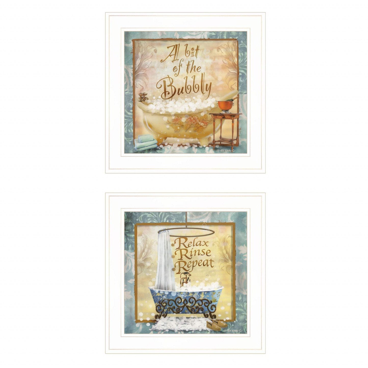 Set Of Two A Bit of Bubbly 1 White Framed Print Bathroom Wall Art - Homeroots - Flyclothing LLC