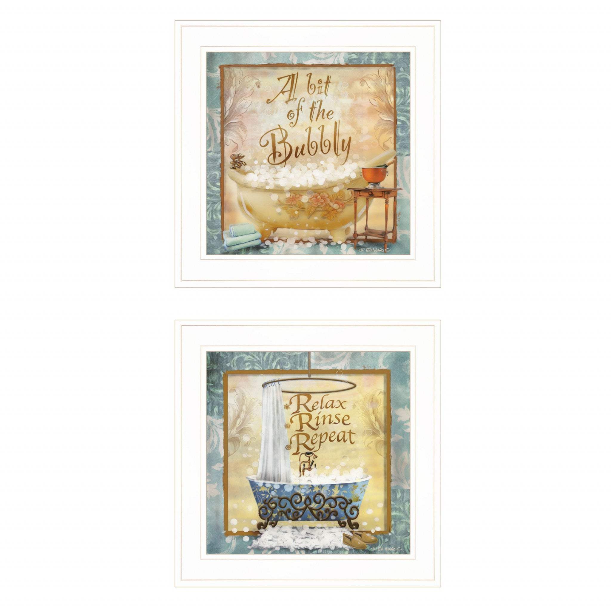 Set Of Two A Bit of Bubbly 1 White Framed Print Bathroom Wall Art - Homeroots - Flyclothing LLC