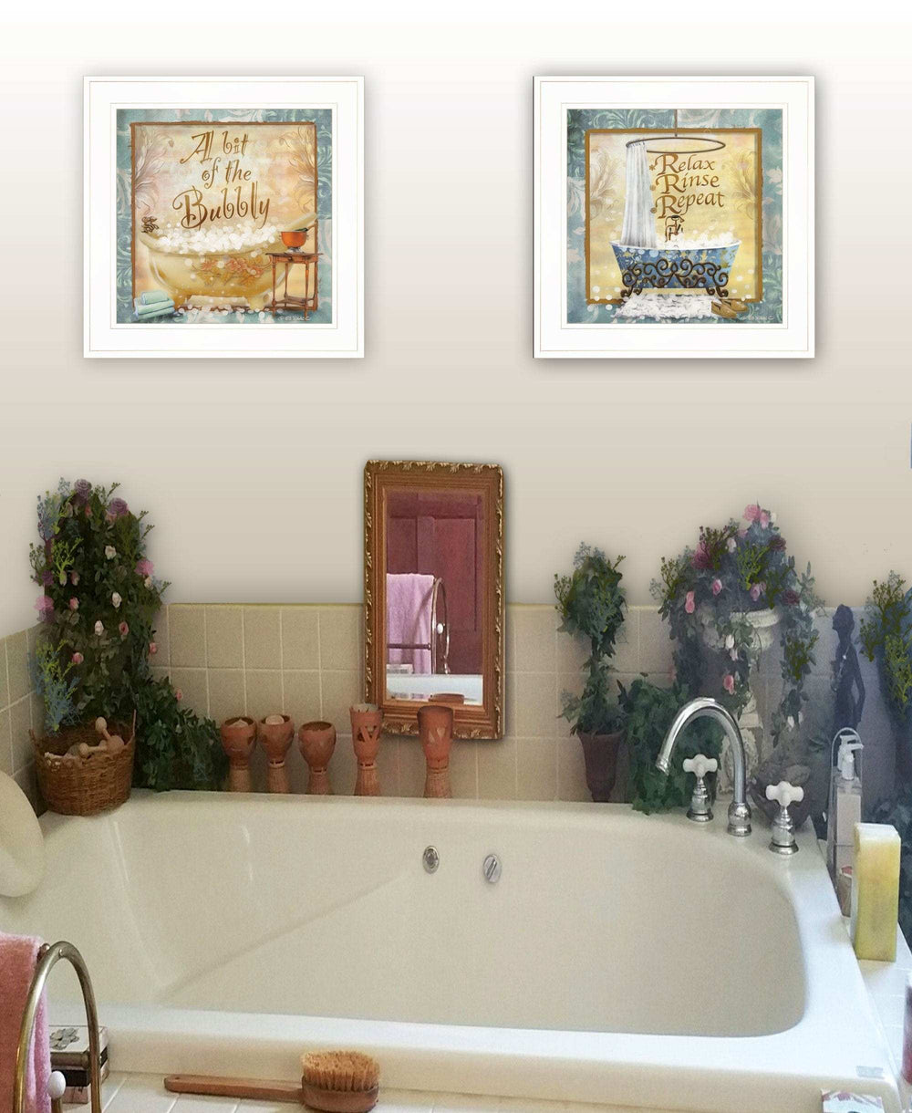 Set Of Two A Bit of Bubbly 1 White Framed Print Bathroom Wall Art - Homeroots - Flyclothing LLC