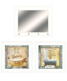 Set Of Three Bit of Bubbly White Framed Bathroom Wall Art With Mirror And Hooks - Homeroots