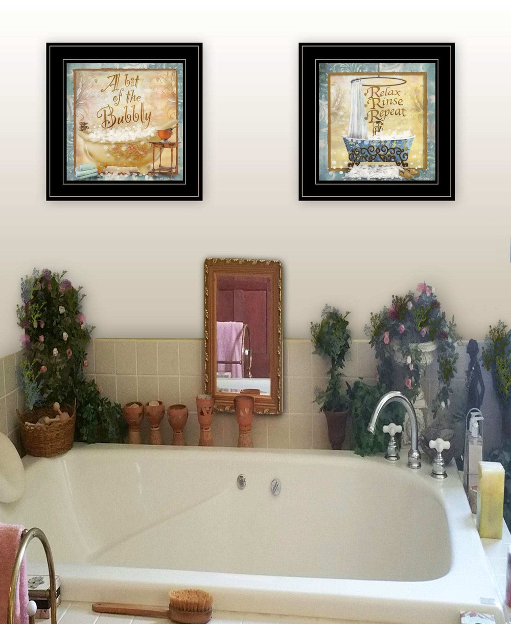 Set Of Two A Bit of Bubbly 2 Black Framed Print Bathroom Wall Art - Homeroots - Flyclothing LLC