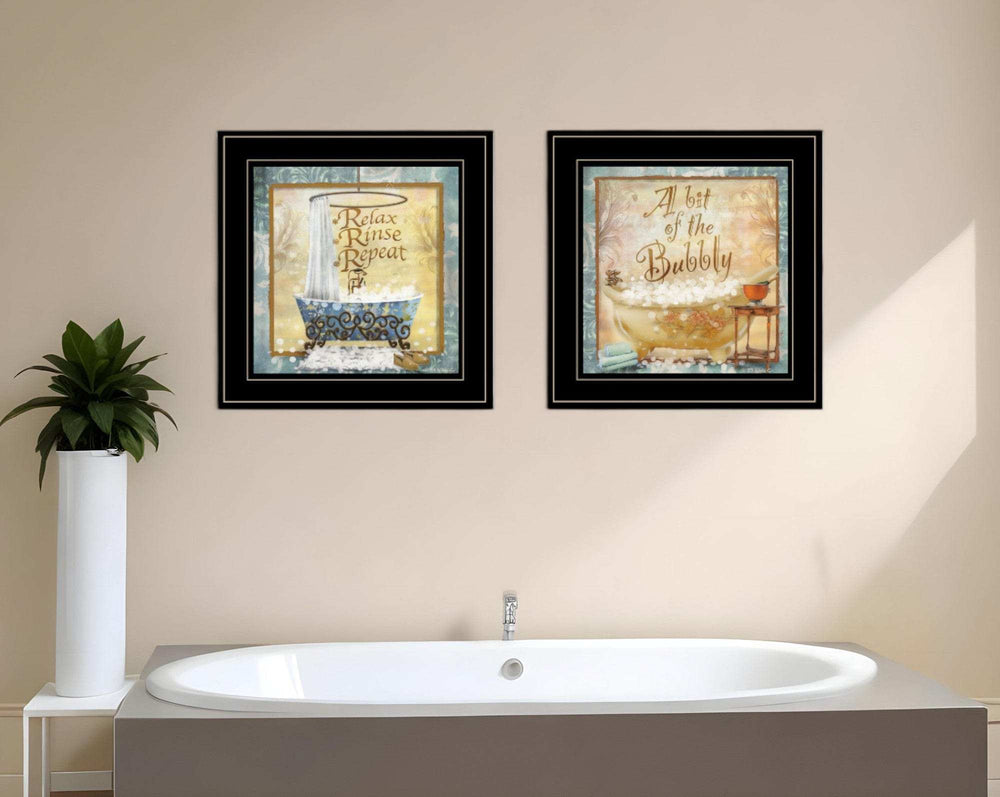 Set Of Two A Bit of Bubbly 2 Black Framed Print Bathroom Wall Art - Homeroots - Flyclothing LLC