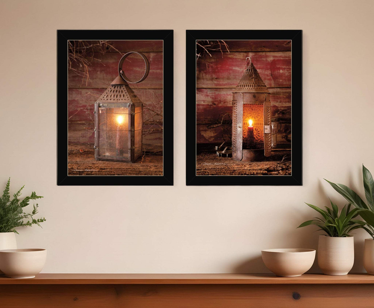 Set Of Two Innkeepers Lantern 3 Black Framed Print Wall Art - Homeroots - Flyclothing LLC