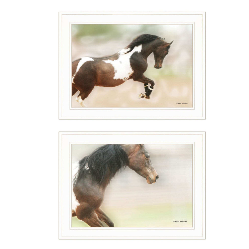 Set Of Two Wild Horses White Framed Print Wall Art - Homeroots - Flyclothing LLC