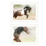 Set Of Two Wild Horses White Framed Print Wall Art - Homeroots