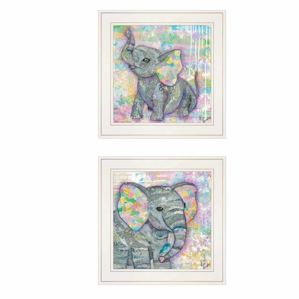 Set Of Two Elephant I and II 1 White Framed Print Wall Art - Homeroots - Flyclothing LLC