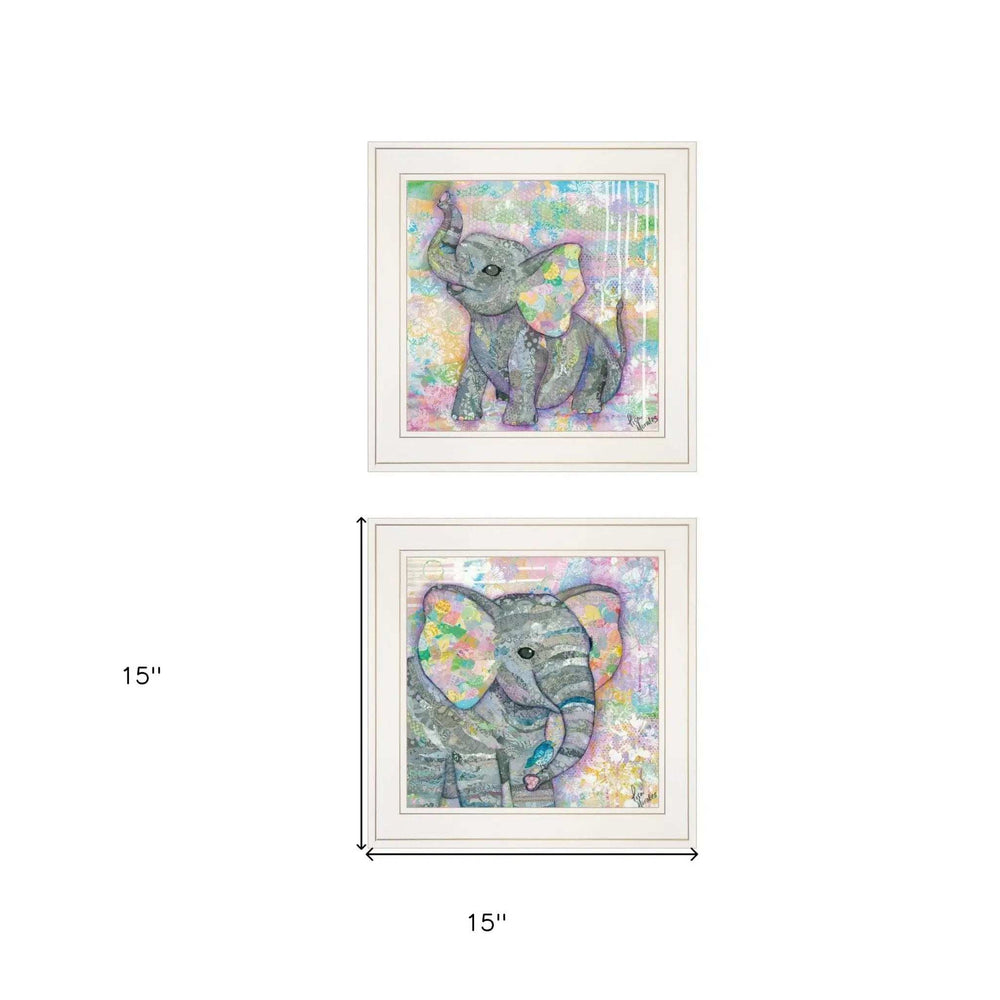 Set Of Two Elephant I and II 1 White Framed Print Wall Art - Homeroots - Flyclothing LLC