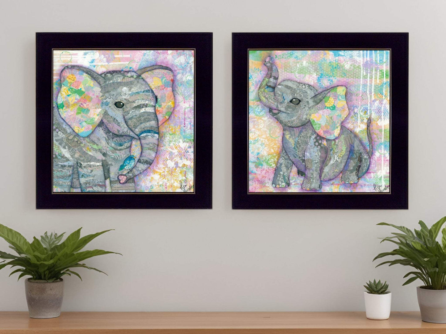 Set Of Two Elephant I and II 3 Black Framed Print Wall Art - Homeroots - Flyclothing LLC