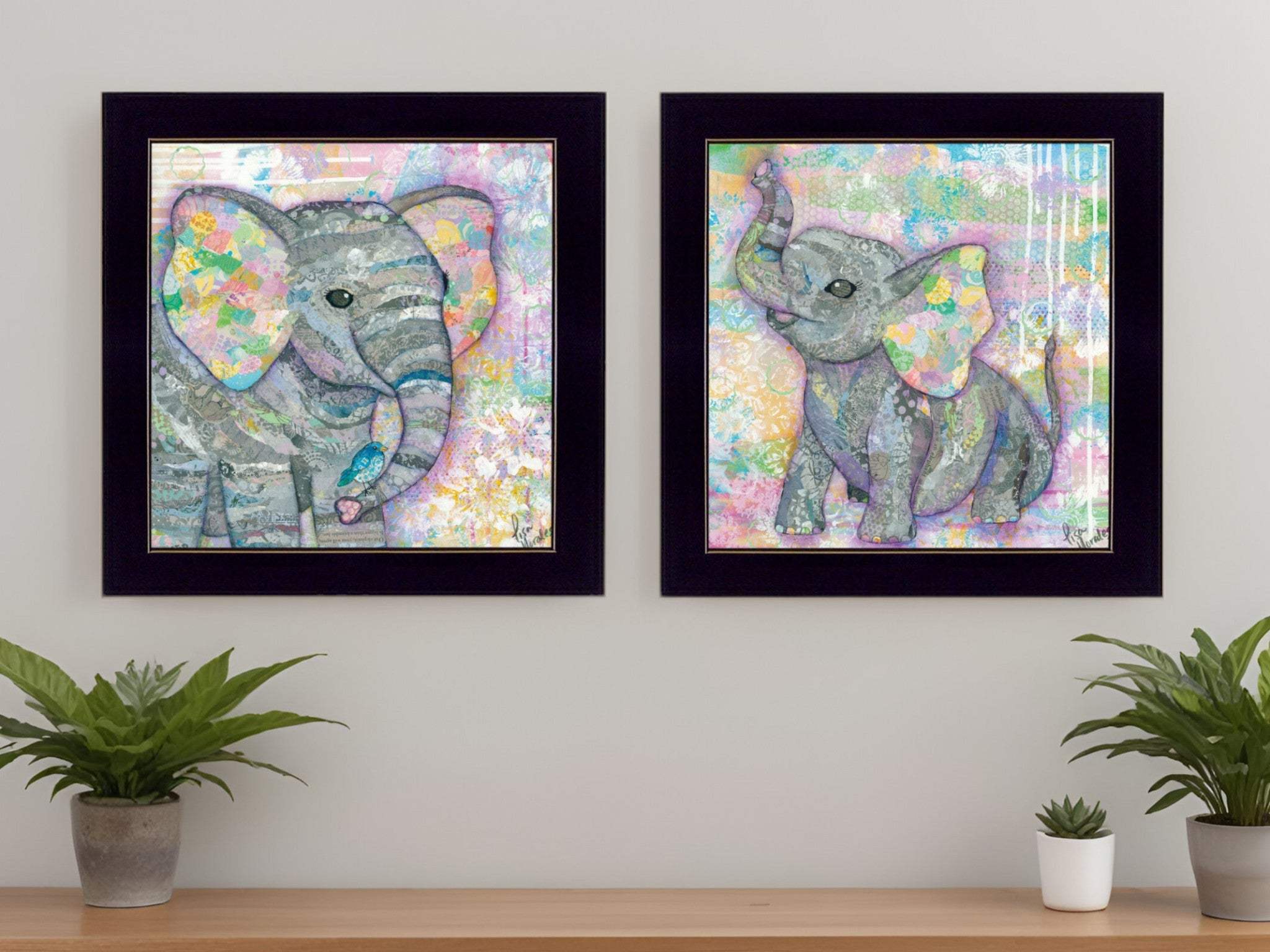 Set Of Two Elephant I and II 3 Black Framed Print Wall Art - Homeroots - Flyclothing LLC