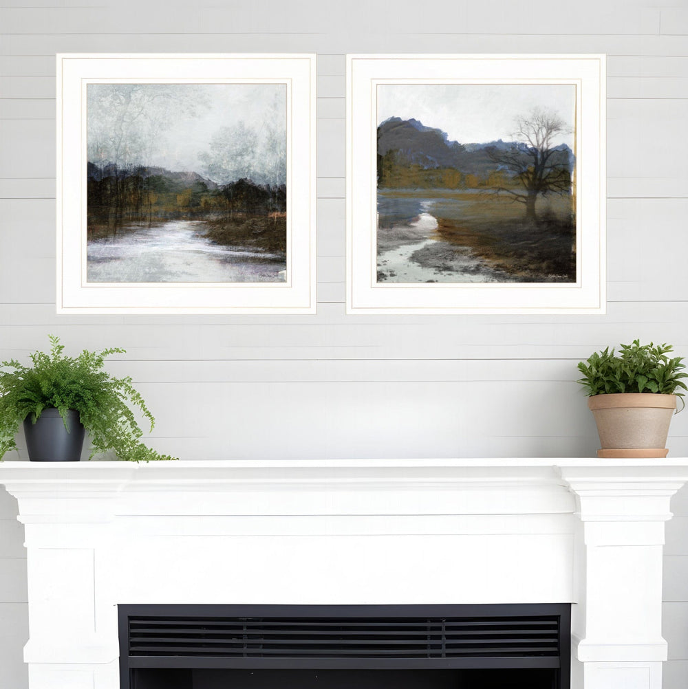 Set Of Two Winter Landscape 1 White Framed Print Wall Art - Homeroots