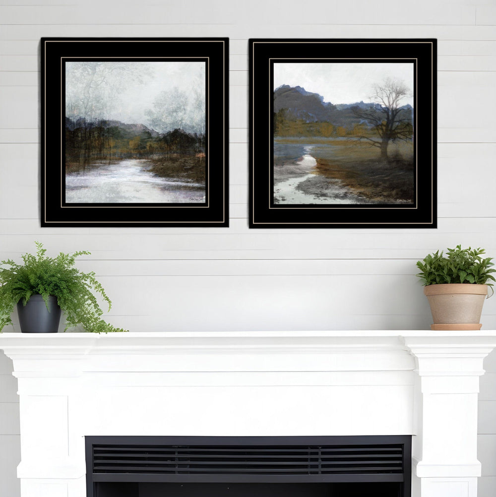 Set Of Two Winter Landscape 2 Black Framed Print Wall Art - Homeroots
