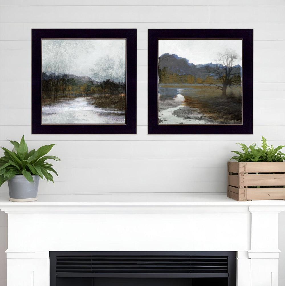 Set Of Two Winter Landscape Black Framed Print Wall Art - Homeroots