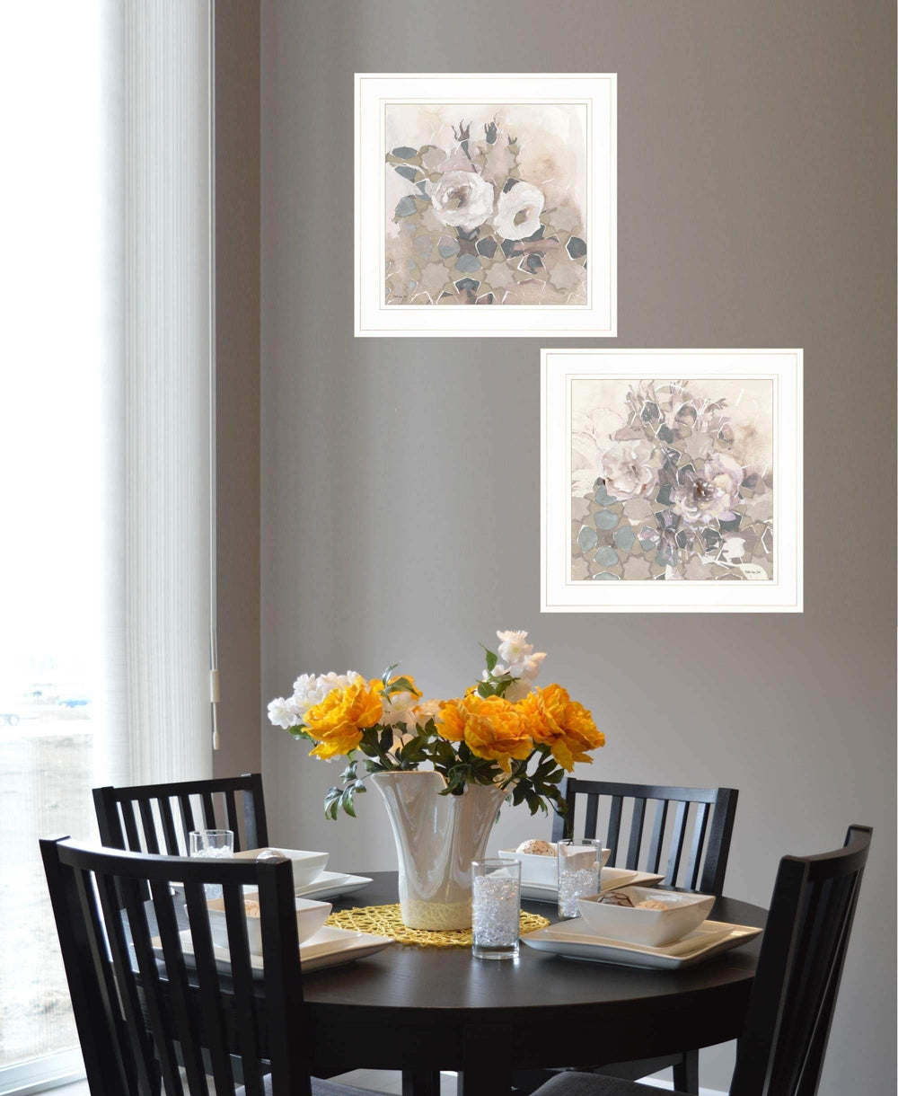 Set Of Two Transitional Blooms 1 White Framed Print Wall Art - Homeroots - Flyclothing LLC