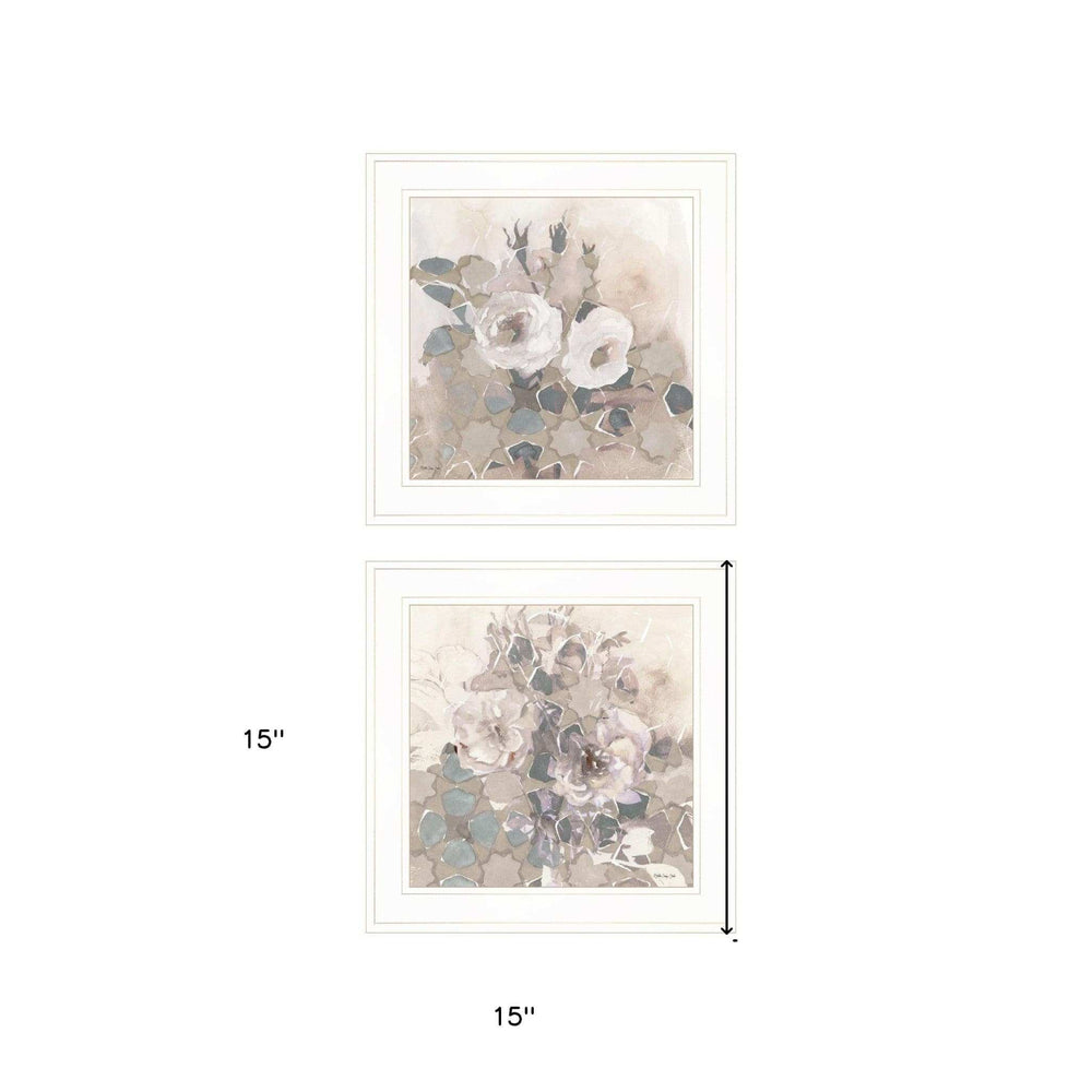 Set Of Two Transitional Blooms 1 White Framed Print Wall Art - Homeroots - Flyclothing LLC