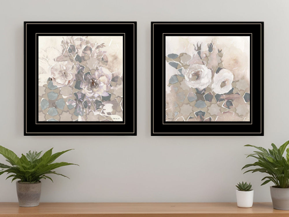 Set Of Two Transitional Blooms 2 Black Framed Print Wall Art - Homeroots